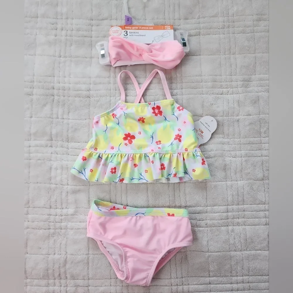 Nwt lot of 3 swim suits sets for girl, Size 12 months